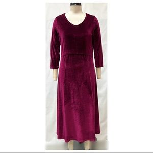 Norm Thompson Deep Burgundy Wine Red 3/4 Sleeve Velvet Long Dress